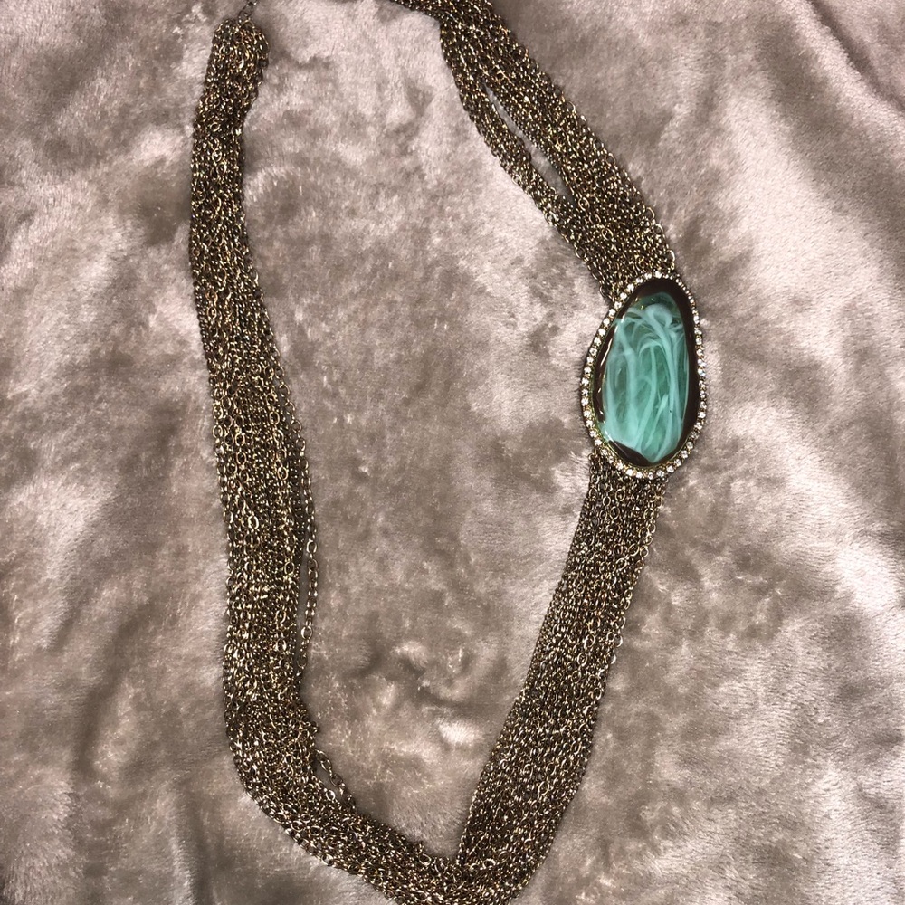 NECKLACE • Gold chains w/ turquoise rock